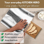 Native Fab Gray Kitchen Dish Towels 18x28 Inch, Set of 4, Wide Stripe, Super Absorbent, Fast Dry, Soft, 100% Cotton Towels for Wiping Hands, Drying Dishes, Cleaning Spills Dish Cloths Set - Grey