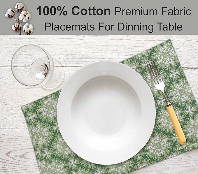 Ruvanti Placemats 100% Cotton 13x19 Inch, Dining Table Placemats Set of 6, Modern Place Mats for Dining Table Decor, Kitchen & Table Linens, Coffee Mat for Christmas Dinners - Grass Green