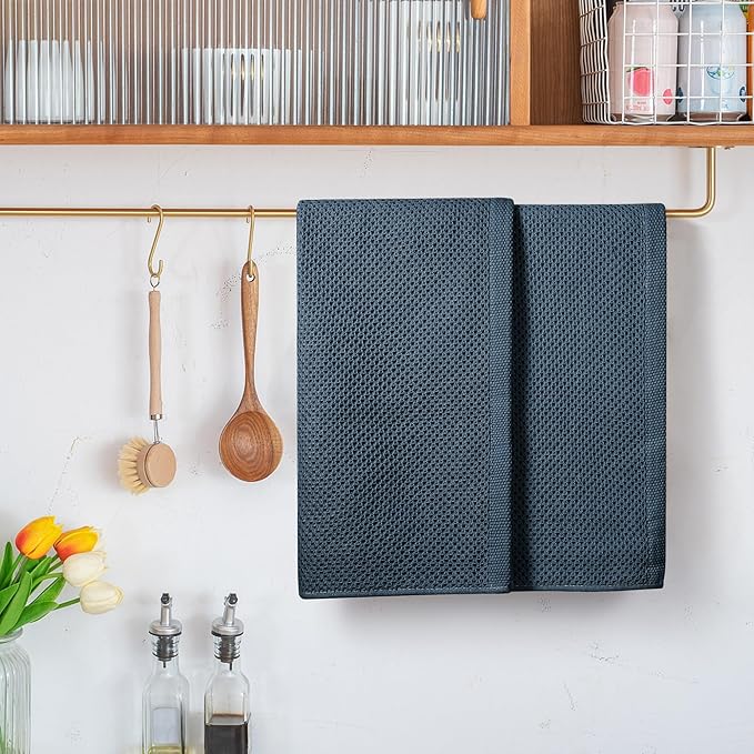 Large Kitchen Hand Towels,6 Pack Cotton Waffle Weave Dish Towel for Drying, Cleaning Cloth for Kitchen Dishes - Extra Absorbent and Soft - 16 x 28 inch (Blue Gray-6 Pack)
