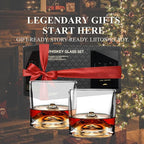 LIITON Mount Fuji Heavy Crystal Whiskey Glasses Gift Set of 2, Thick Freezable Bourbon Glass 1lb Each, Premium Whiskey Gifts for Men, Frozen Crystal Chills Cocktails, 10 oz