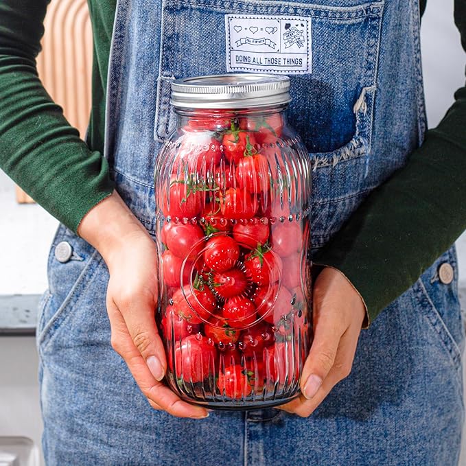 Amzcku 64oz vintage Mason Jars with Lids, Wide Mouth 2 Quart Canning Jar Half Gallon, Safe For Storage, Canning, Pickling, Preserving, Fermenting, DIY Crafts & Decor 3 Pack