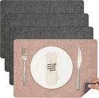Myir JUN Placemats Set of 4, Dual Sided Faux Leather Indoor/Outdoor Mats - Square, Non-Slip, Washable (Gray Pink)
