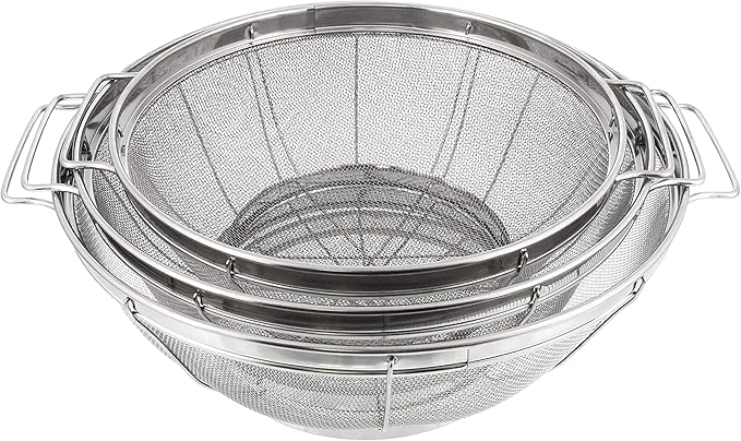 U.S. Kitchen Supply Set of 3 Stainless Steel Colander Strainers Net Baskets - 11", 9.5" & 8.5" Sizes - Colander with Handles & Resting Base - Stainless Steel Sieve, Strainers and Colanders for Kitchen