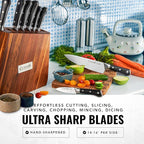 Cutluxe Kitchen Knife Set – 8 Pcs Professional Chef Knife Set with Block – Razor Sharp Knives with Full Tang Design, High Carbon German Steel, Natural Acacia Wood Block – Artisan Series