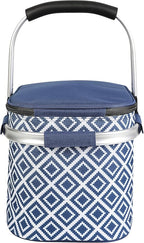 ALLCAMP Insulated Cooler Bag Portable Collapsible Picnic Basket Cooler with Sewn in Frame (Medium Rectangle Blue White)