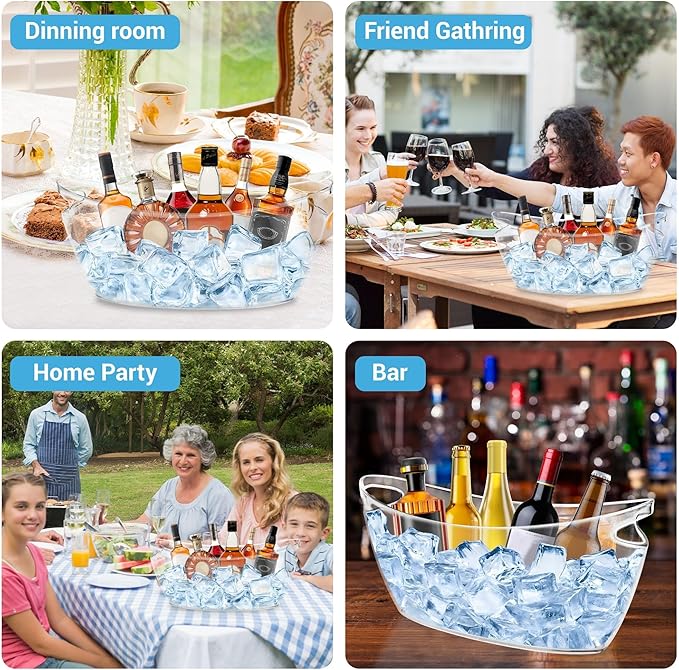 Ice Bucket 2 PCS for Parties 5.5 Liter Large Clear Champagne Beer Tub Mimosa Bar Supplies Kit Acrylic Plastic Wine Beverage Bucket with 2PCS Ice Bucket Scoop for Cocktail Bar& Mimosa Bar Supplies