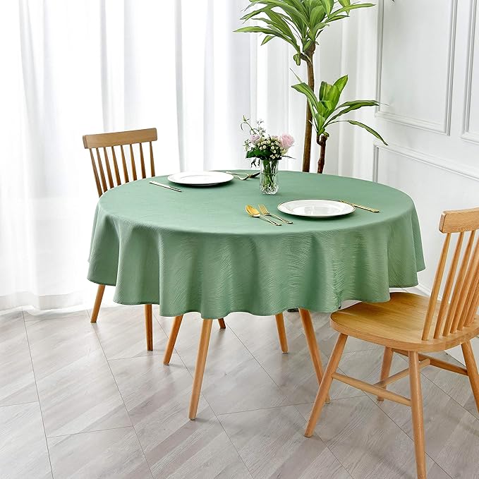 maxmill Round Jacquard Tablecloths Swirl Design Spillproof Wrinkle Free Heavy Weight Soft Table Cloth for Circular Table Cover of Buffet Banquet Parties Holiday Dinner Round 90 Inch Sage Green