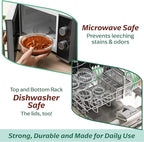 Fusion Gourmet Round Glass Storage Containers with Lids [6 pack] Microwave Safe, Leak-proof, Dishwasher Safe, Oven Safe for Meal Prep Tupperware Set (3 Large + 3 Small, Green)