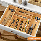 BAMEOS 3" Deepth Expandable Drawer Organizer, Deep Flatware Organizer, Adjustable Silverware Organizer, Bamboo Drawer Organizer for Kitchen, Bathroom (Natural)