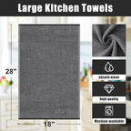 Homaxy Premium Kitchen Towels(18”x 28”, 6 Pack), Large Cotton Kitchen Hand Towels, Flat and Terry Dish Towels, 380 GSM Highly Absorbent Tea Towel Set with Hanging Loop, Grey/Khaki/Black
