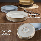 E-far Pasta Bowls Set of 4, 35oz Large Salad Bowl Plate for Dinner Serving Soup, Wide & Shallow Ceramic Stoneware Pasta Plates, Microwave & Dishwasher Safe, Reactive Glaze Textured Stripes, Multicolor