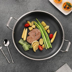 Tri-Ply 14.5 Inch Stainless Steel Paella Pan,12 Servings Paella Pan with Lid,18/10 Nonstick Large Skillet,Jumbo Cooker,Induction Pan,Skillets,for Outdoors,Camping,Parties