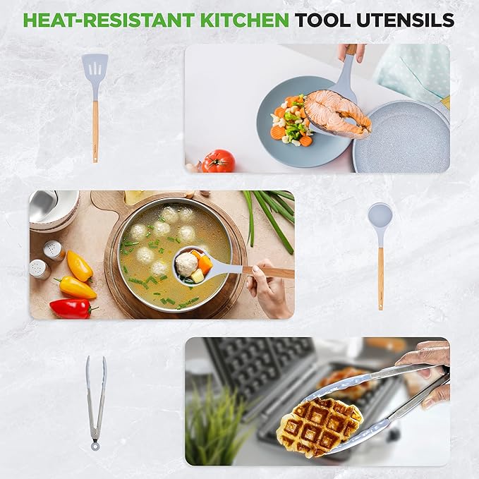 Nutrichef 22-Piece Cookware and Bakeware Set | Professional Home Kitchen Collection with Multi-Sized Pots, Pans, Non stick and Heat-Resistant Tools (Moon Grey Marble)