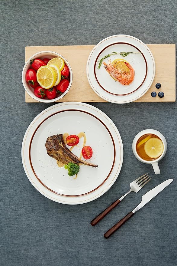 9-inch Porcelain Dinner Plate Set of 6 - Microwave, Oven and Dishwasher Safe, Scratch Resistant. (9-inch Brown)