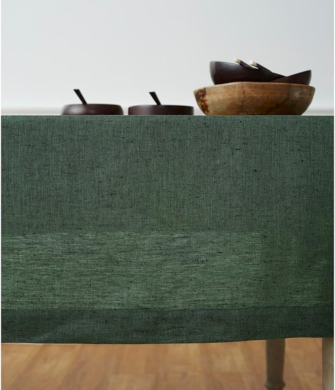 Solino Home Linen Tablecloth 54 x 72 Inch - 100% Pure Linen Forest Green Table Cloth for Rectangle Tables - Athena, Machine Washable Tablecloth for Fall, Autumn