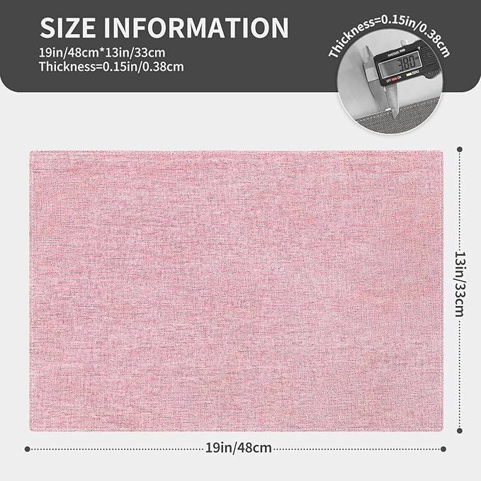 Cloth Placemats, Set of 6 Heat-Resistant Cotton Linen Blend Double Layered Machine Washable Place Mats, Wrinkle Free Thick Fabric Dining Table Mats for Indoors & Outdoors (Baby Pink, 6)