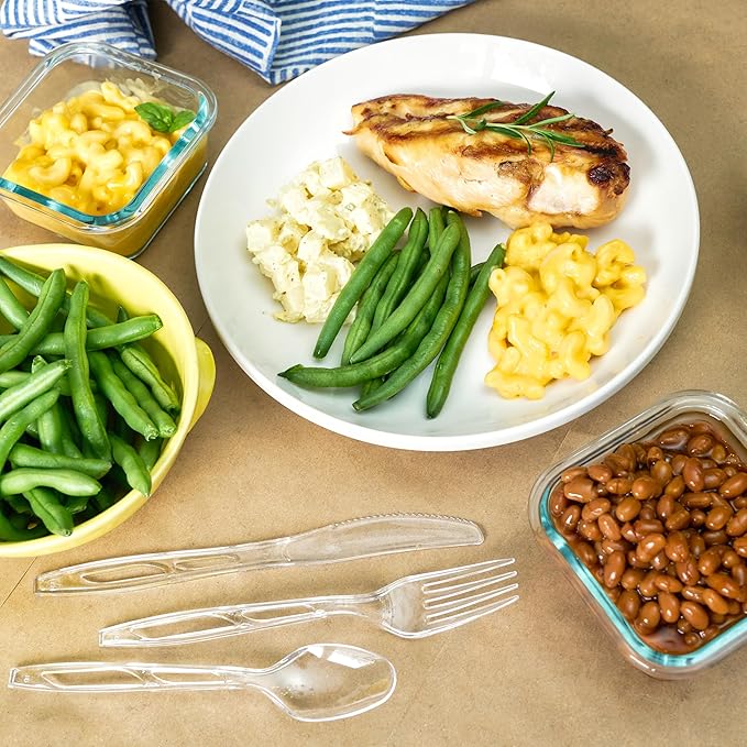 288 Count Diamond® Premium Clear Full-Size Cutlery - Includes 144 Forks, 96 Spoons, 48 Knives, Disposable Plastic Utensils, Plasticware, Silverware