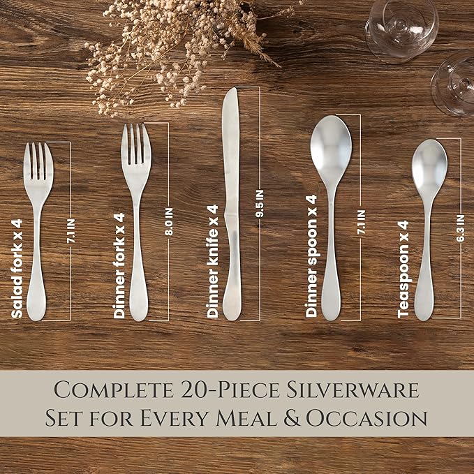Knork Matte 20-Piece Flatware Set, Silver