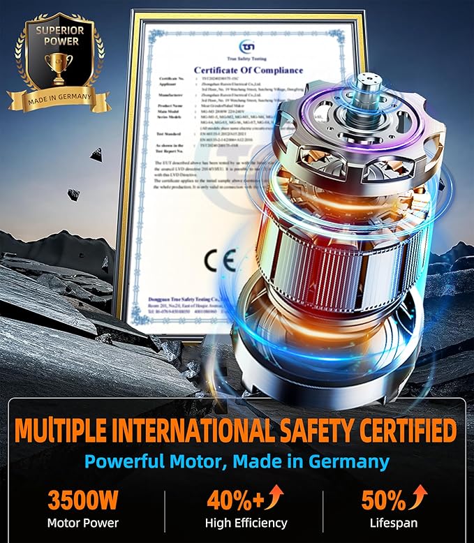 Meat Grinder: [3500W Advanced Motor] [Ultra-Intelligent Thermal Protection] Upgraded Electric Meat Grinder with 6 PCS Stainless Steel Blades&Grinding Plates, Sausage Stuffer Tubes&Kubbe (Black N8)