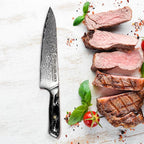 Chef Knife 8 Inch – VG-10 Damascus Stainless Steel, Razor Sharp, Full Tang, Ergonomic G10 Handle – Professional Kitchen Knife for Meat, Vegetables, Fruits – Durable, Balanced Cutlery Gift