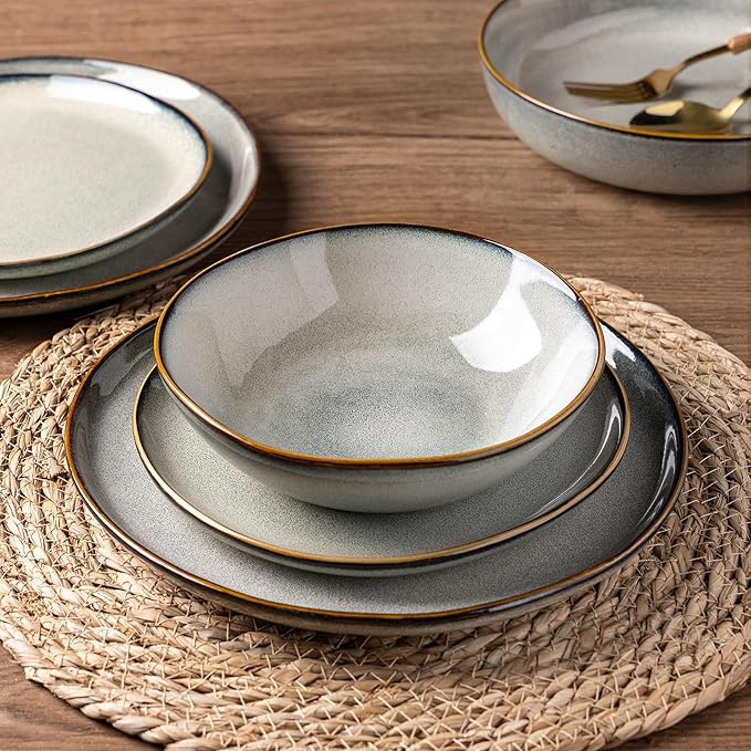 AmorArc Ceramic Dinnerware Sets,Handmade Reactive Glaze Stoneware Plates and Bowls Set,Highly Scratch Resistant | Dishwasher & Microwave Safe Dishes Set,Service for 8 (24pc)