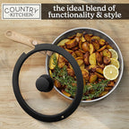 Country Kitchen Cookware Set with Removable Handle, Oven & RV Safe Pots and Pans Set, Black/Grey Wood Handle, Original