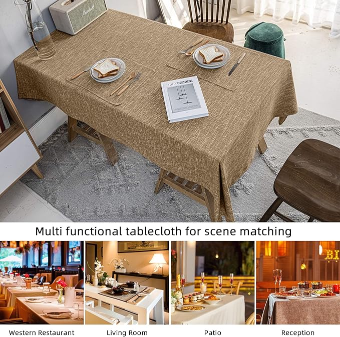 Waterproof Cotton Linen Tablecloths Rectangle Dining Table Cloth, Wipe Clean Indoor & Outdoor Table Cover for Buffet Party and Banquets, Wrinkle Resistant（54"x120"） Coffee