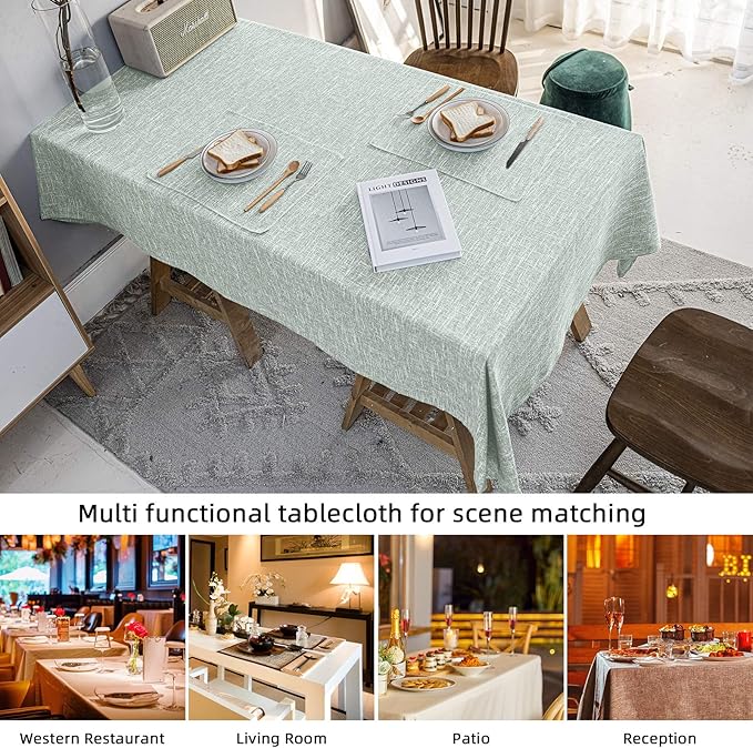 Waterproof Cotton Linen Tablecloths Rectangle Dining Table Cloth, Wipe Clean Indoor & Outdoor Table Cover for Buffet Party and Banquets, Wrinkle Resistant（54"x120"） Greyish Green