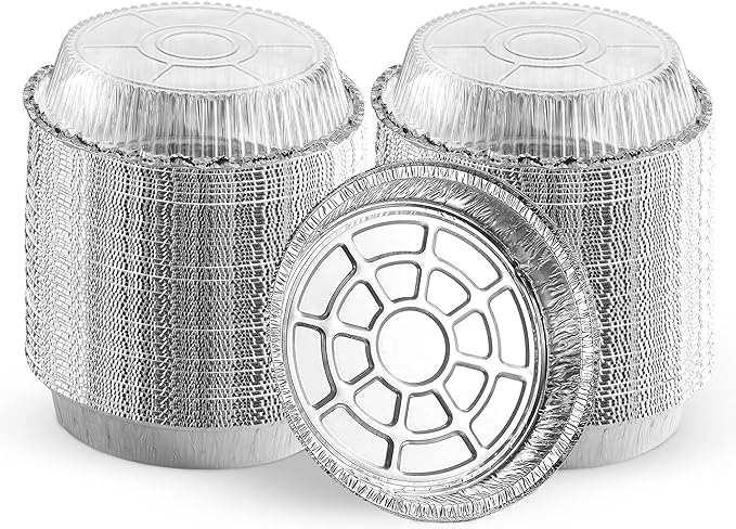 MontoPack 9” Round Aluminum Foil Pans with Clear Lids | Disposable Containers with Straight Walls for Storing, Baking, Meal Prep & Reheating | Freezer & Oven Safe, Recyclable (100 Pack)
