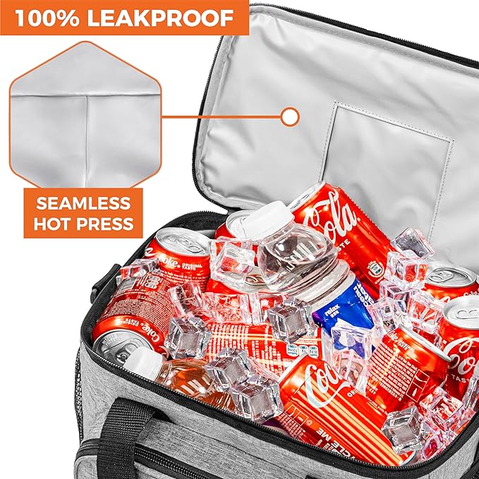 OPUX Soft Cooler Bag, Insulated Collapsible Lunch Cooler Tote for Men Work Camping Beach Travel, Portable Soft Sided Leakproof Waterproof Large Lunch Bag Box with Shoulder Strap 30 Cans, Heather Gray