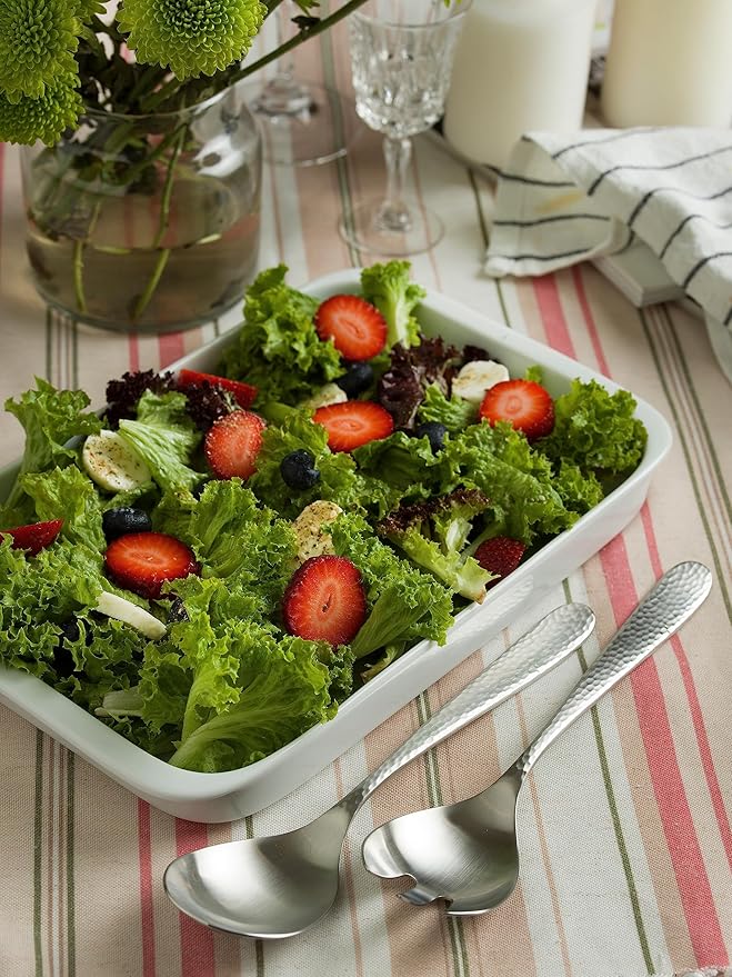 Matte Silverware Set, 18/10 Stainless Steel Satin Flatware, Modern Brushed Finish Cutlery, Dishwasher Safe & Durable, Built to Last (10-Piece Serving Set, Fidenza Hammered)