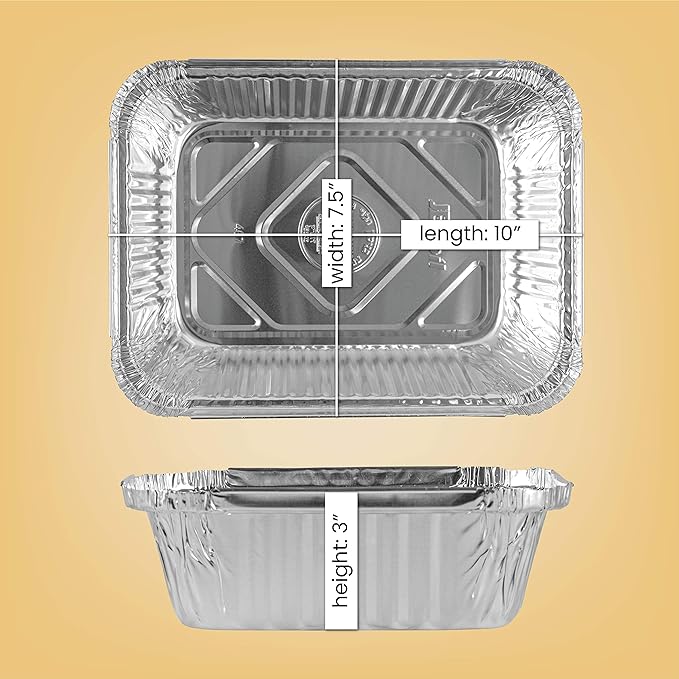 PLASTICPRO Disposable 5 LB Aluminum Takeout Tin Foil Baking Pans 7'' X 10'' X 3'' Inch Bakeware - Cookware Perfect for Baking Cakes,Brownies,Bread, Meatloaf, Lasagna, Pack of 10