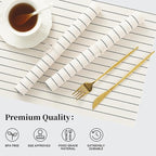 Leetaltree White with Black Stripes Placemats Set of 12 - Heat Resistant Non-Slip Place mats for Dining Table, Washable Durable PVC Vinyl Woven Table Mats（White Stripes, 12）