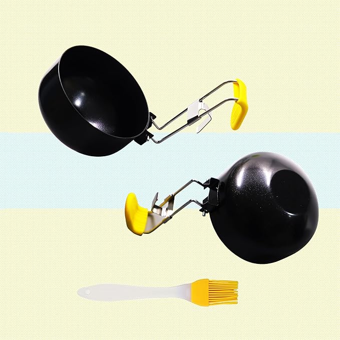 Folding Egg Poacher, Non-Stick Poached Egg Pan, Round Eggs Cooker with Oil Brush for Fried Pancakes Sandwiches Breakfast - 2 Packs