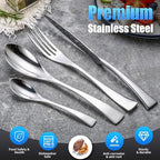 Lemeya 24-Piece Silverware Set for 6,Heavy Duty 18/10 Stainless Steel Cutlery Set with Forged Stand Knife,Modern Flatware Utensils Set,Forks Spoons and Knives Set,Mirror Polished,Dishwasher Safe