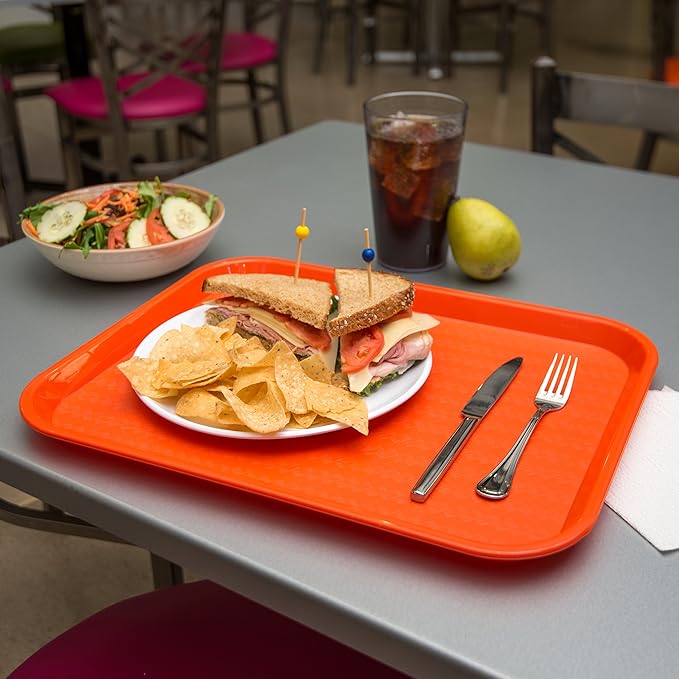 Carlisle FoodService Products Cafe Fast Food Cafeteria Tray with Patterned Surface for Cafeterias, Fast Food, And Dining Room, Plastic, 17.87 X 14 X 0.98 Inches, Orange