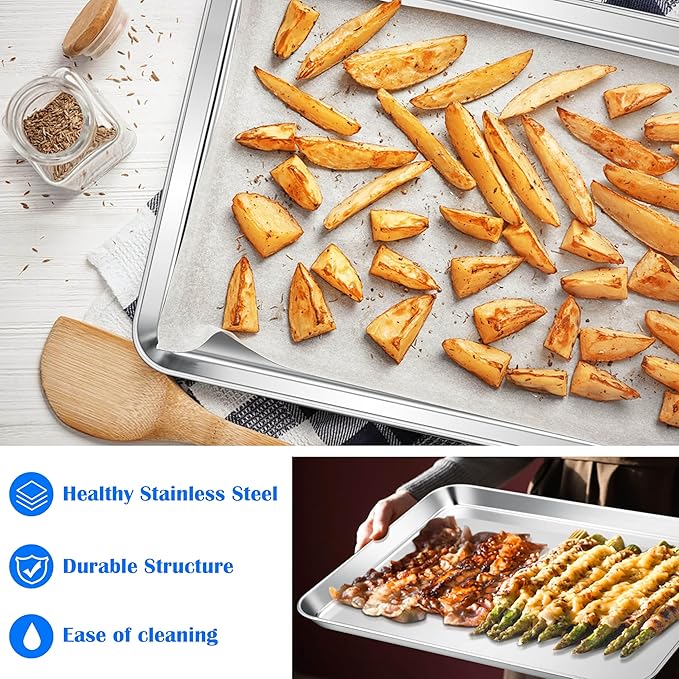 E-far Large Baking Sheet, 20”x14” Stainless Steel Cookie Sheet Pan for Oven, Non Toxic Metal Baking Tray for Cake Cookies, Healthy & Rust Free, Mirror Finish & Dishwasher Safe, 1 Pack