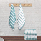Urban Villa Dish Cloths Terry Cotton Pack of 6, Highly Absorbent Quick Drying Super Soft Premium Dish Towels for Kitchen with Hanging Loop Hand & Tea Towels - 12x12 Inch, (Aqua & White, Checks)