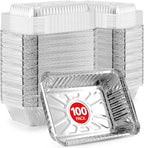 Stock Your Home 2 Lb Small Aluminum Pans with Lids (100 Pack) Foil Pan + Clear Plastic Lid, Disposable Cookware, Takeout Trays with Lids - To Go Disposable Food Containers for Restaurants & Catering