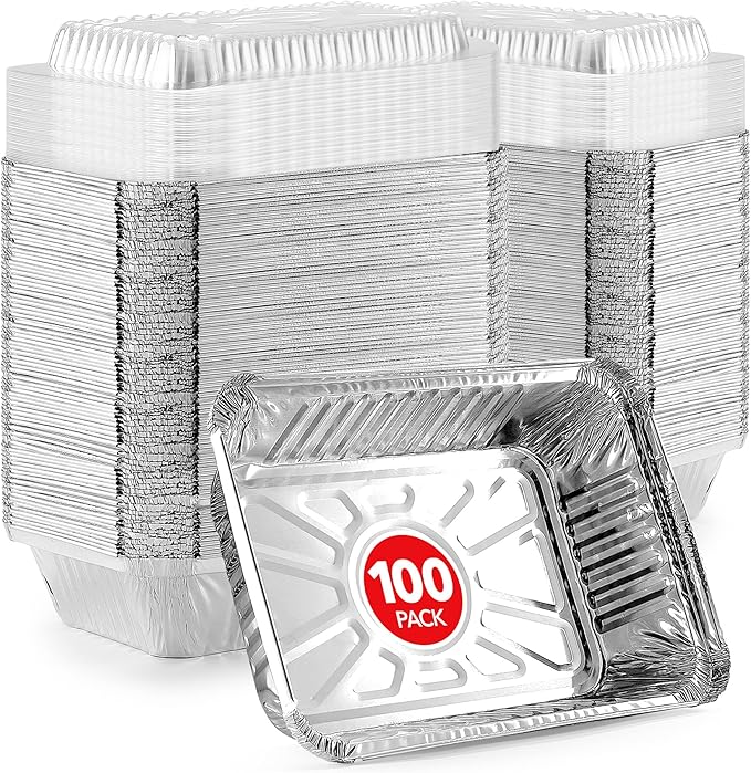 Stock Your Home 2 Lb Small Aluminum Pans with Lids (100 Pack) Foil Pan + Clear Plastic Lid, Disposable Cookware, Takeout Trays with Lids - To Go Disposable Food Containers for Restaurants & Catering