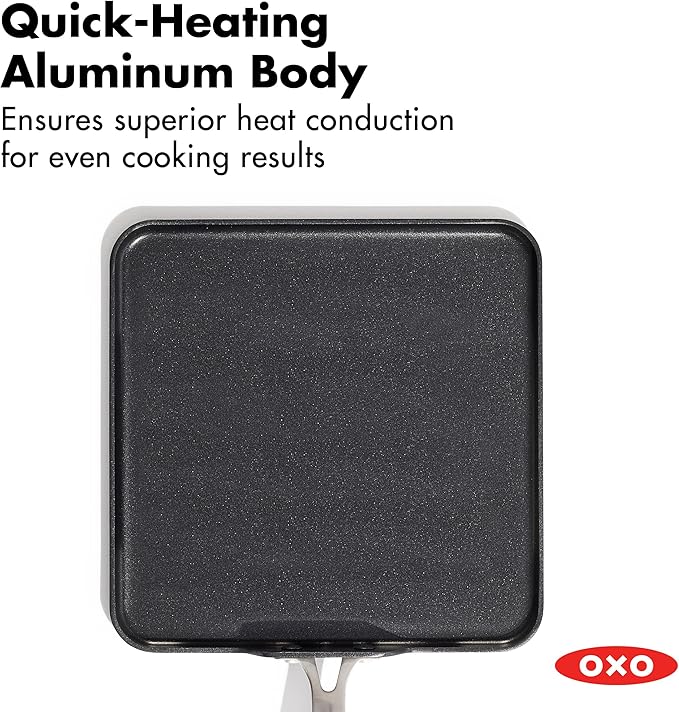 OXO 11” Non-Stick Every Day Square Griddle, BPA-Free Comfort Grip Silicone Handle, Dishwasher & Oven Safe, PFAS-Free Ceramic Skillet, Pancake Pan, Black