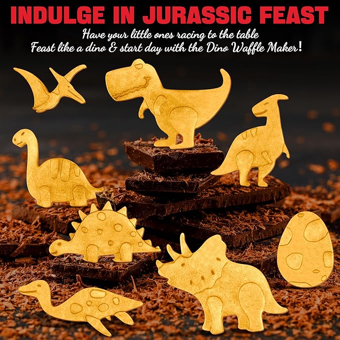 Dinosaur Mini Waffle Maker for Kids, Mini Pancake Maker Machine for Halloween, 8 Different Shaped Dinos in Minutes, Electric Non-Stick Waffle Iron, White