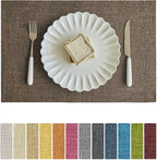 Softalker Faux Linen Placemats Set of 6-12 x 18 Inch, Heat Resistant Double Layered Durable Burlap Farmhouse Place Mats, Non-Slip Washable Rustic Table Mats for Dining, Kitchen, Party（Brown