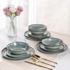AmorArc Ceramic Dinnerware Sets,Handmade Reactive Glaze Stonewre Plates and Bowls Sets,Highly Chip and Crack Resistant | Dishwasher & Microwave Safe Dishes Set,Service for 4 (12pc)