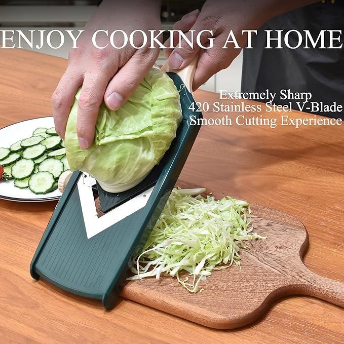 Adjustable Mandoline Slicer for Kitchen - Ultra Sharp V-Blade with Container, Julienning Slicer for Potatoes, Apples, Onions, Tomatoes
