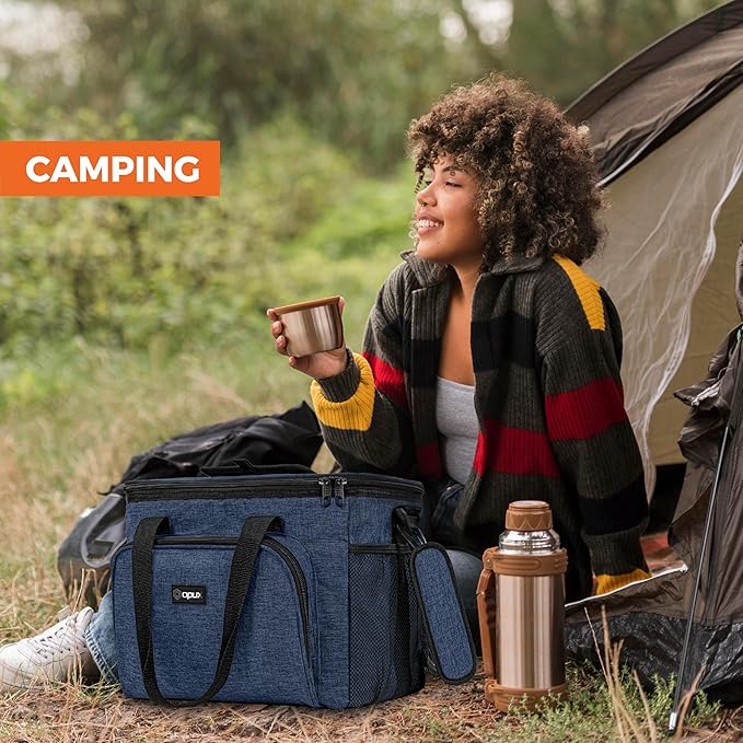 OPUX Soft Cooler Bag, Insulated Collapsible Lunch Cooler Tote for Men Work Camping Beach Travel, Portable Soft Sided Leakproof Waterproof Large Lunch Bag Box with Shoulder Strap 40 Cans, Heather Navy