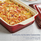 LOVECASA 4.5 Quart Ceramic Casserole Dish with Lid, 9x13 Baking Dish for Oven, Lasagna Pan Deep with Handles, Stoneware Bakeware, Oven & Dishwasher Safe, Gradient Red
