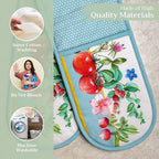 Maison d' Hermine Double Oven Mitts 100% Cotton 7"x35" Double Oven Mitt Heat Resistant BBQ Cooking Gloves with Loop, Baking, Grilling, Home, Kitchen, Handling Hot Pans Spring Summer (Giverny)