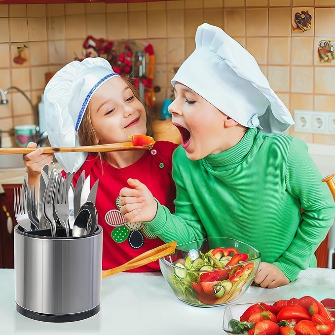 Utensil Holder,Extra Large Utensil Holder for Kitchen Counter, Silverware Organizer, Stainless Steel Storage Cooking Caddy Flatware Spoon Spatula Tool Cutlery Container(2 Set)