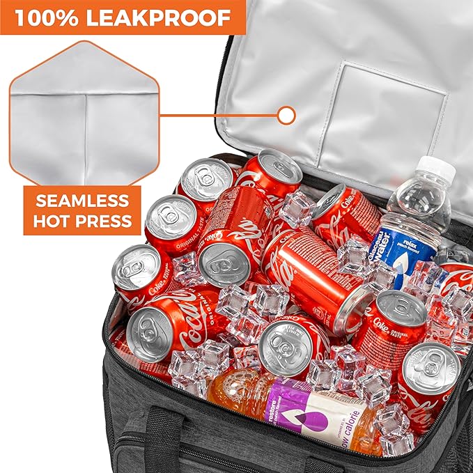 OPUX Soft Cooler Bag, Insulated Collapsible Lunch Cooler Tote for Men Work Camping Beach Travel, Portable Soft Sided Leakproof Waterproof Large Lunch Bag Box with Shoulder Strap 40 Cans, Charcoal Gray